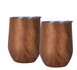 Quality Woodgrain Color Stemless Wine Tumbler , Stainless Steel Wine Mug With Lid wholesale