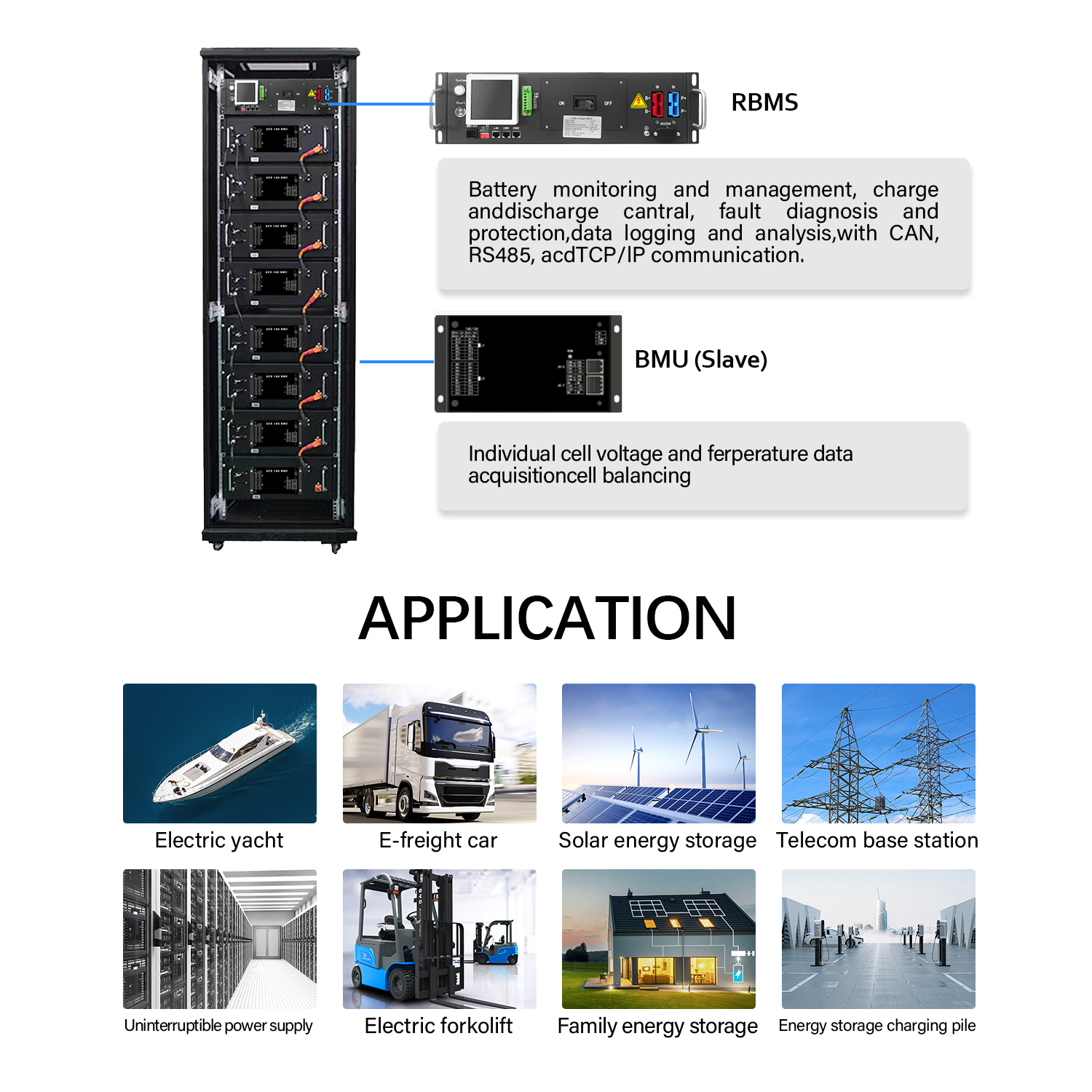 GCE High Voltage Rack Energy Storage System Battery Solar Energy Storage Cabinet Battery Pack BMS Lithium Battery 120S 384V 100A