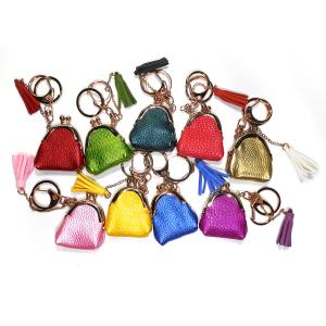Quality Bright Blue 40g Coin Bag Keychain , Matte Surface Promotional Leather Keyrings wholesale