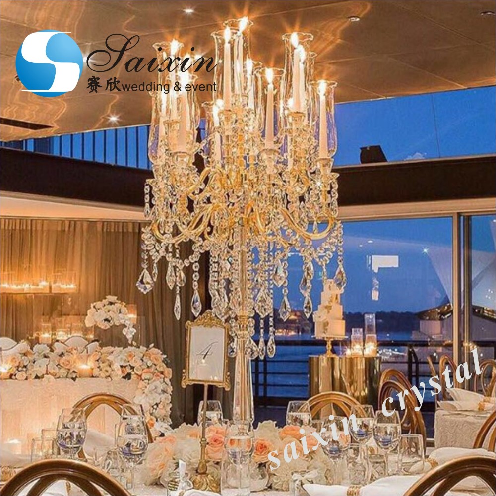 Crystal Decorative Wedding Candle Holder High Glass Tube Single Silver Metal 43"
