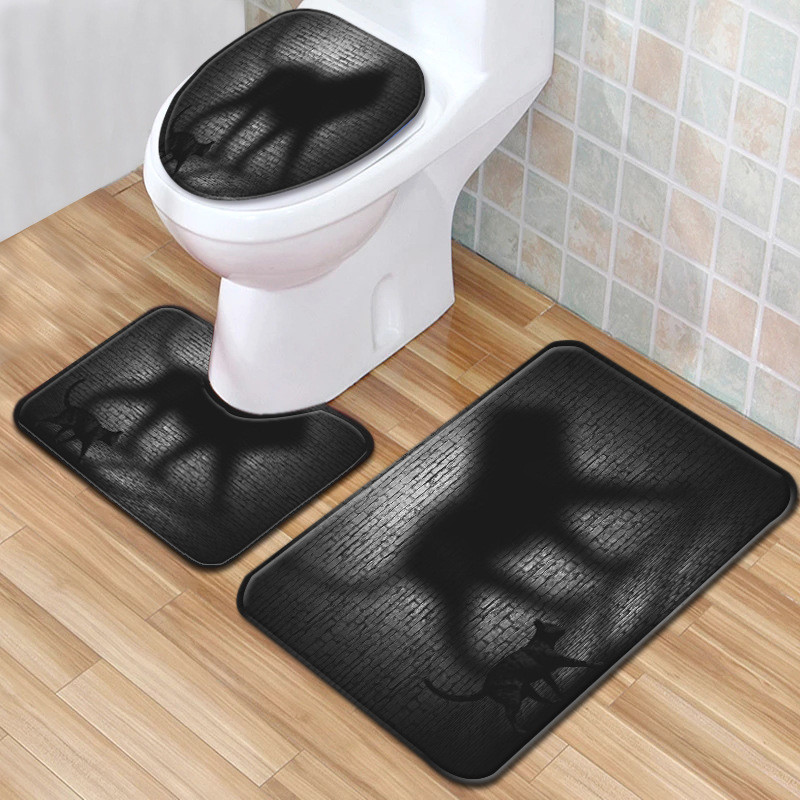 Halloween Polyester Fiber Toilet Mat Set Bathroom Three Piece Bath Rug Set