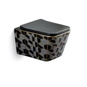 Quality European Ceramic Wall Hung Toilet Shinning Poland Sell Special Pattern Black Color wholesale