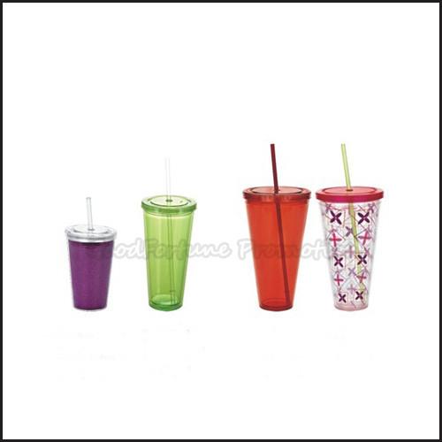 Promotion Coloured printed logo two layer plastic tumbler mug water drink cup