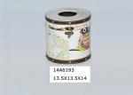 Bathroom Vanity PU Leather Round Wooden Tissue Box
