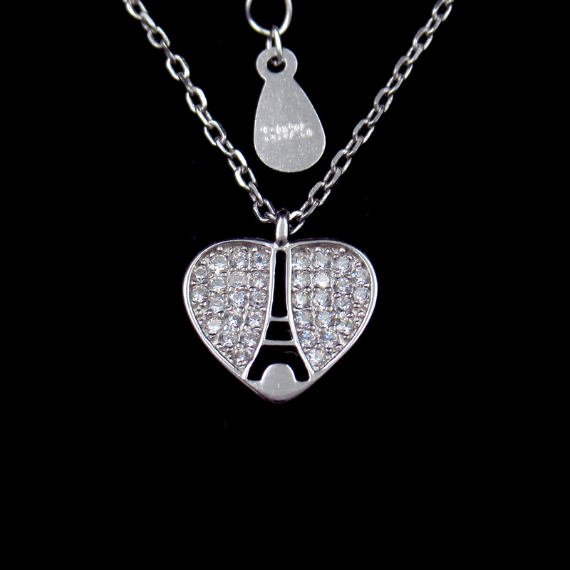 Cupid's Arrow Silver Cubic Zirconia Necklace For Anniversary , Engagement