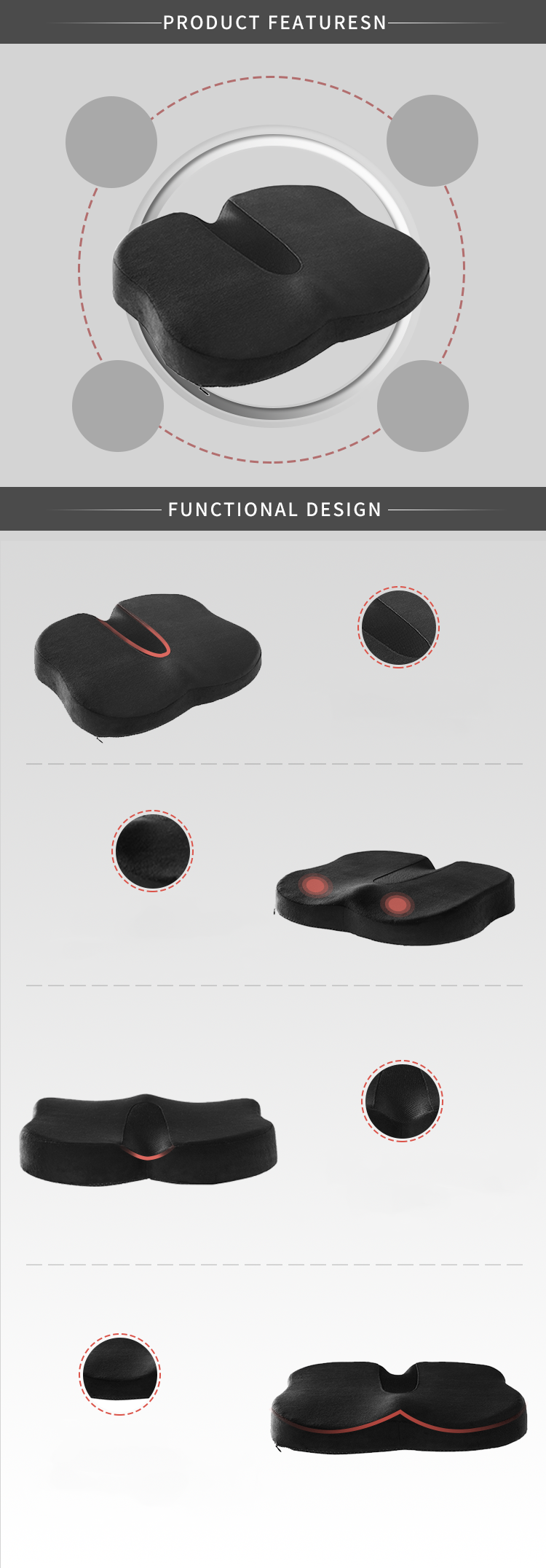 Coccyx Orthopedic Memory Foam Cushion With Cooling Gel For Office Chair