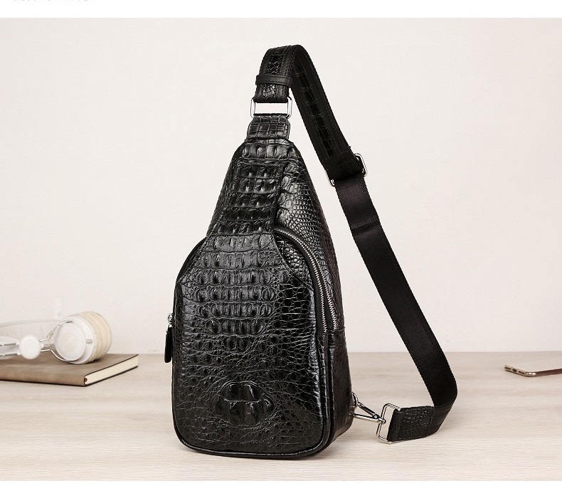 Exotic Crocodile Skin Men's Chest Bag Authentic Genuine Alligator Leather Male Messenger Bag Crossbody Shoulder Bag