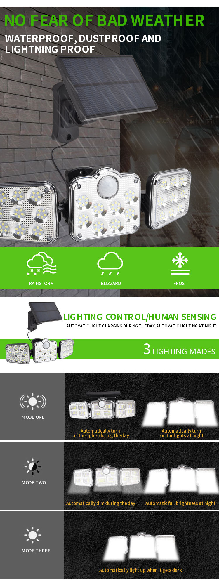 300w Pir Sensor Outdoor Solar LED Wall Lights 171 LED SMD 200x135x115mm