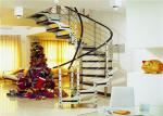 700 - 1800mm Width Curved Wooden Staircase With Tempered Glass Railing