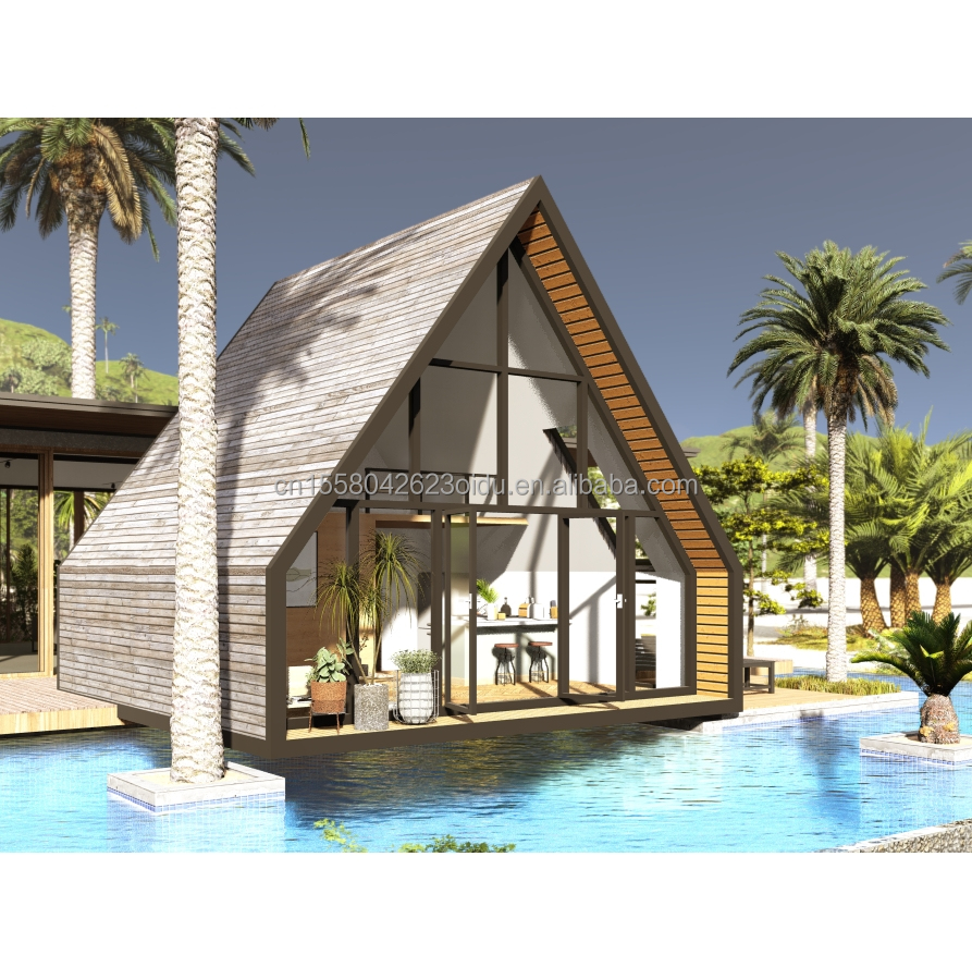 Modified Shipping Container Prefab House Triangle Roof and Stable Wood Foundation for Residential Steel Container Home