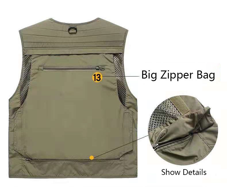 High Quality Breathable Mesh Outdoor Multi-pocket Utility Men's Vests Men's Zipper Fishing Vest Waistcoat For Men