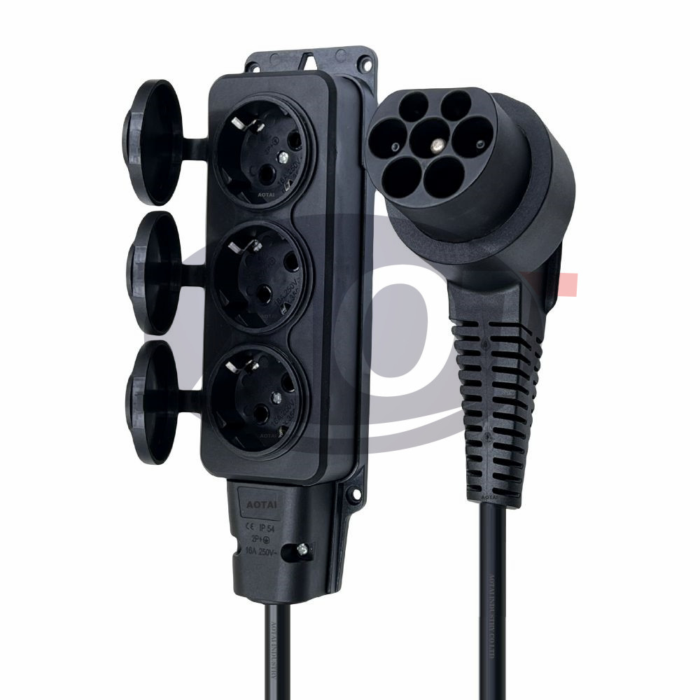 16 Amps BLACK TYPE 2 TO 3 X SCHUKO EV Charging Adapter for Car Electric Charger BLACK
