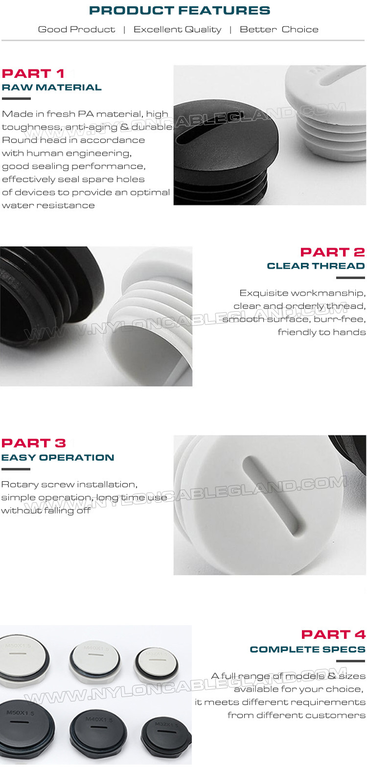 Blind Plugs Plastic PG Type Gray or Black IP54/IP68, Round Blanking Plugs (Stopping Plugs) Nylon PG7~PG48 Thread for Sealing Holes