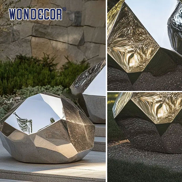 Outdoor park geometric pebble stainless steel sculpture