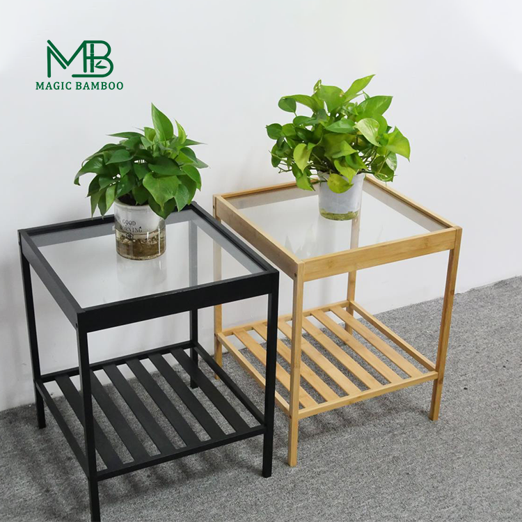 Iron Glass Bamboo Rattan Bedside Table Nightstand ODM