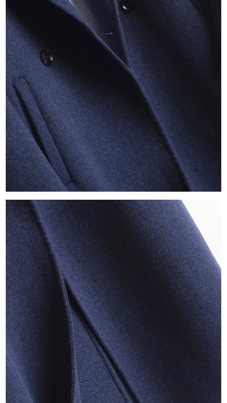 Men's Autumn Winter Lapel Turn-down Collar Double-Breasted Long Slim Woollen Overcoat