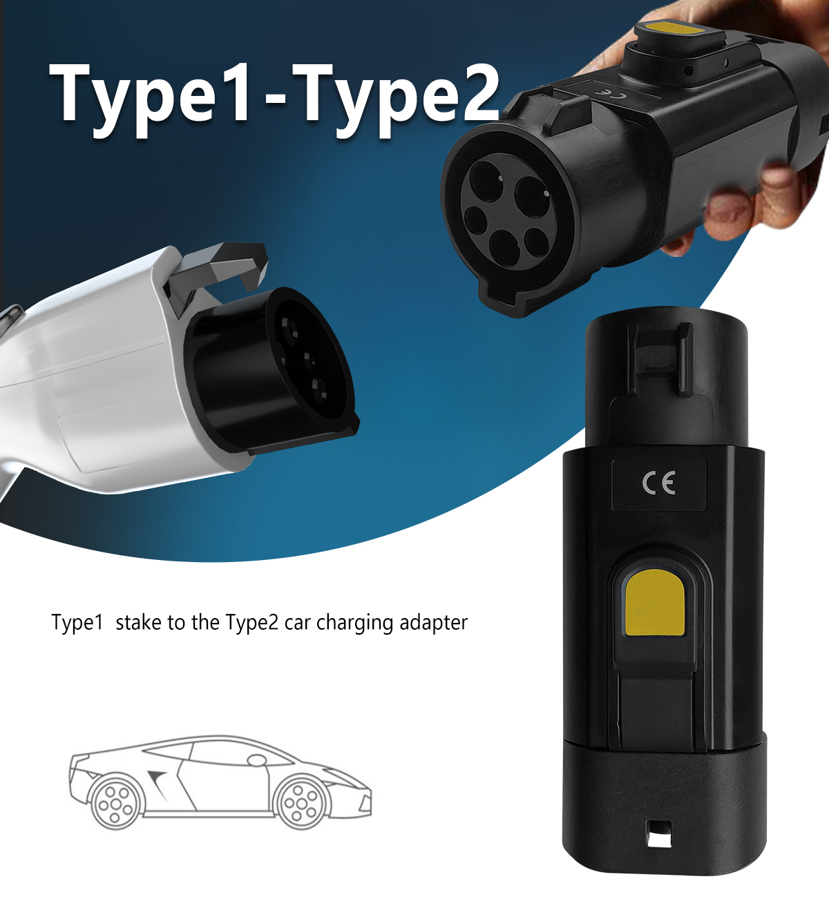 Type1 to Type2 EV Connector 32A Electric Car Charging Converter for Retrofit/Upgrade and 220V-250V Operation Voltage