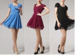 Ruffled style Solid color Scoop neck Lace short sleeves Slimming Burnt-out dress