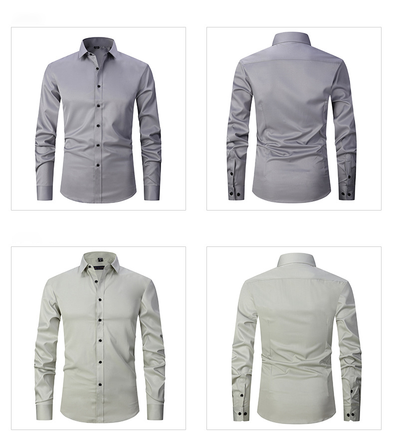 Solid Color Men Shirts Apparel Business Casual Polyester Stand Collar Clothes