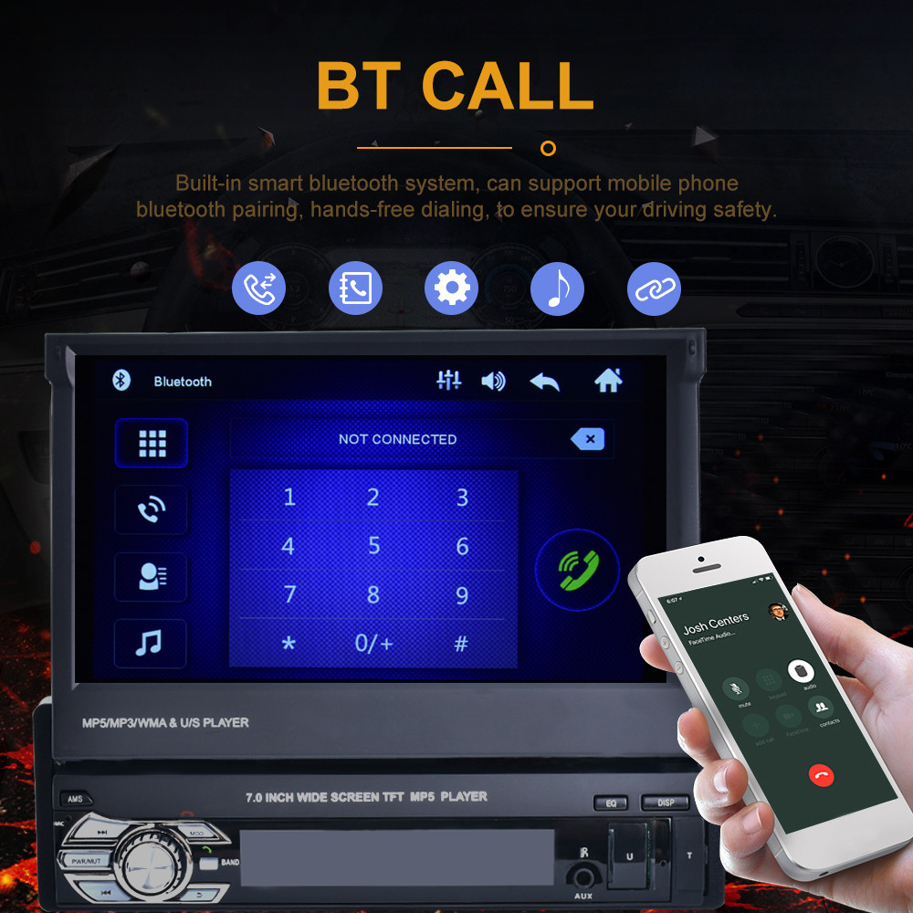 Universal Retractable Screen Radio 7 Color BackLight Single Din Retractable Screen