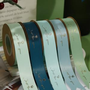 Quality Customized Gold Foil Printed Polyeater Satin Ribbon for Gift Packing wholesale