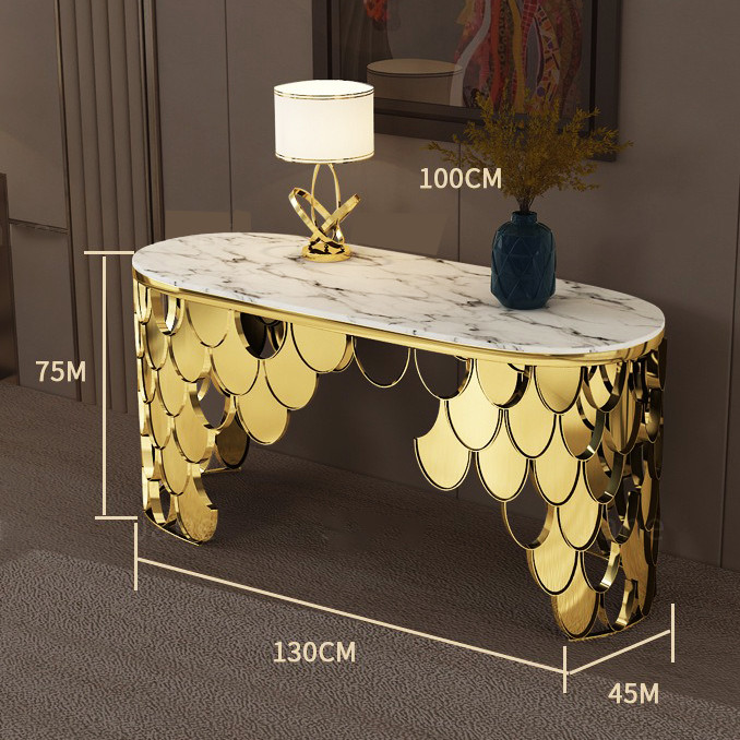 Modern Entryway Marble Console Tables With Stainless Steel Base