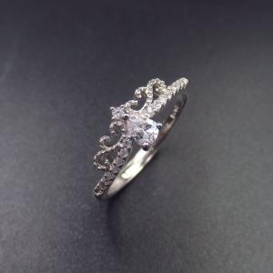 Quality Stamped Silver Cubic Zirconia Rings , 925 Sterling Silver Princess Crown Ring wholesale