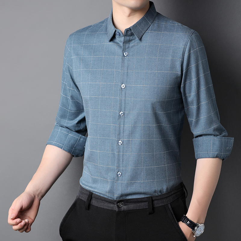 Polyester Fiber Viscose Custom Logo Men's Shirts Long Sleeve Shirt Casual with Lining