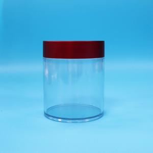 Quality Food Grade Candy Cookie Diced Figs Transparent PET Plastic round Jar Screw Red Lid wholesale