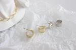 Lanciashow 925 Solid Silver Gold Plated Jewelry Wide Earrings Stud Retro Style