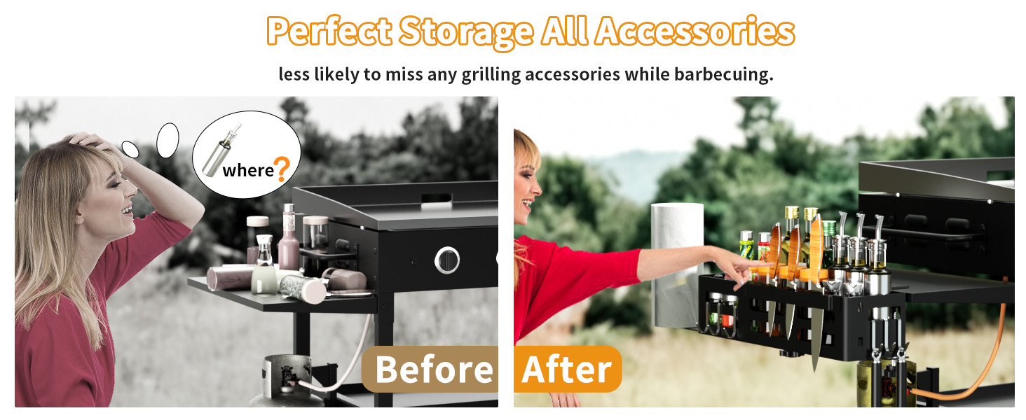 Griddle Caddy for Blackstone 28"/36"/22"/17" Griddles Prep Cart BBQ Grill Accessories Storage Box Tool Holder Paper Towel Holder