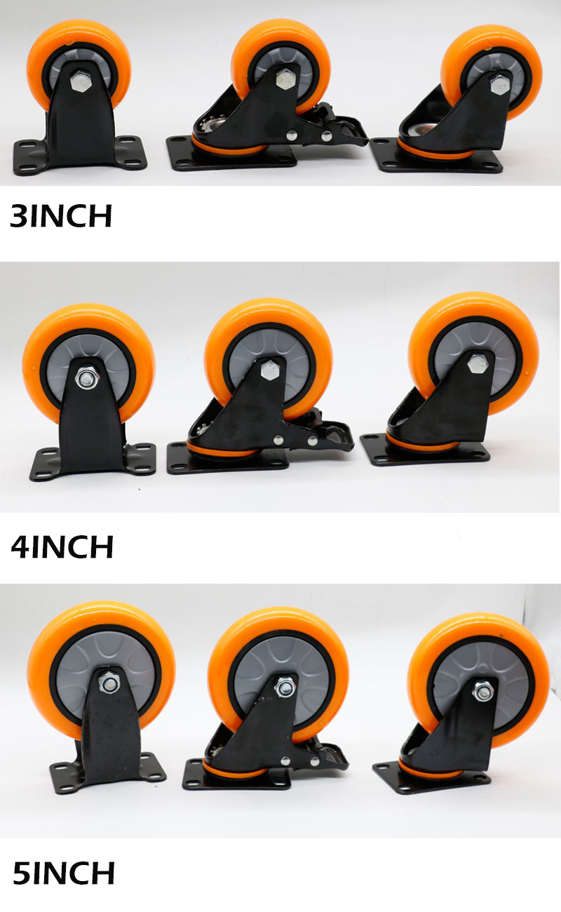 3 4 5 Inch PVC/PU Industrial Furniture Trolley Orange Single Bearing Castor Wheel
