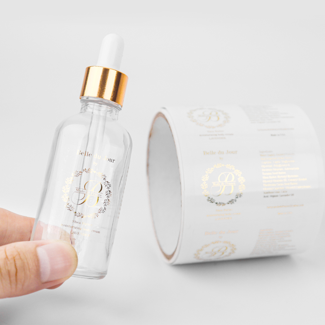 Gold Foil Custom Bottle Labels Embossed Handmade Custom Makeup Labels