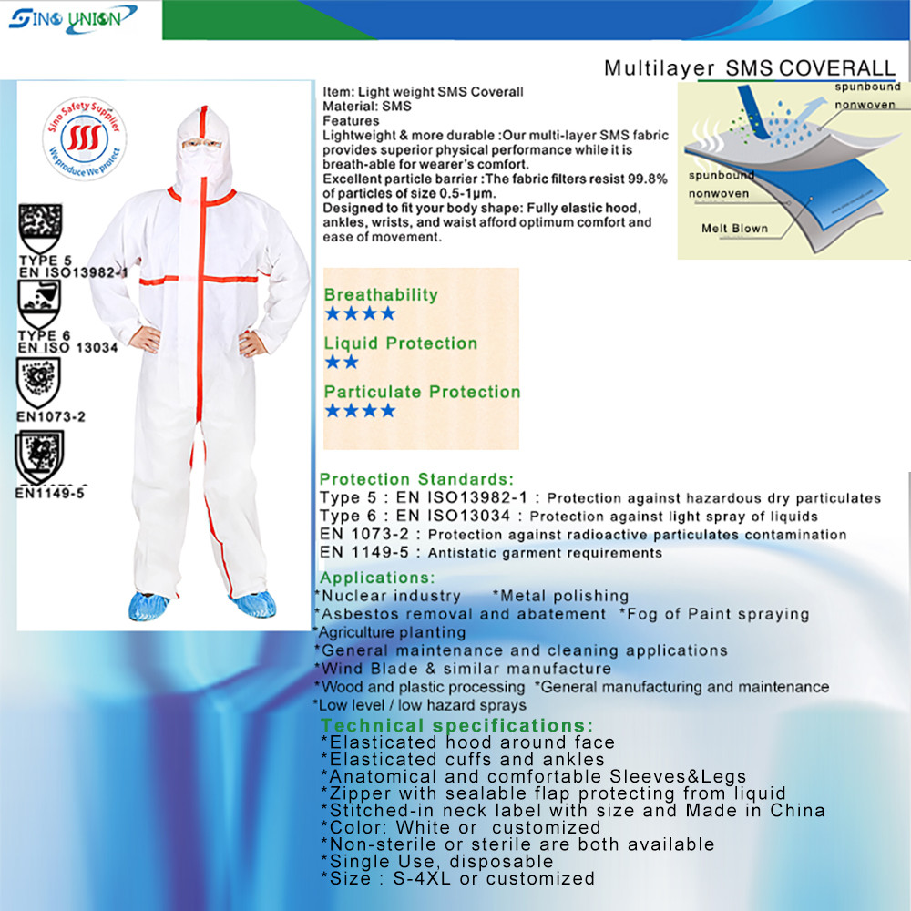 Non Woven Protective Sms Hazmat Suit Lightweight Insulated Taped Disposable Overalls For Asbestos Removal