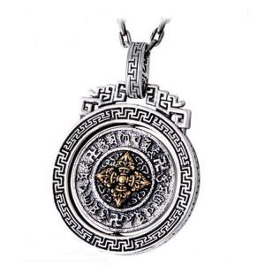 Quality Sterling 925 Silver Vintage Buddhism Blessings Charm Pendant Necklace for Women Men (060396) wholesale