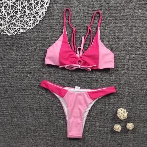 Quality Swimming Two Pink Bikini Set UPF 50++ Sexy Ladies Bikini Nylon Fabric wholesale