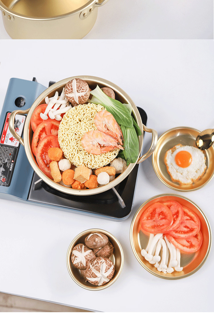 Korean Cookware Kitchen Gold Instant Noodle Pot Home Stock Pot Small Pan Aluminum Ramen Soup Pot With Lid