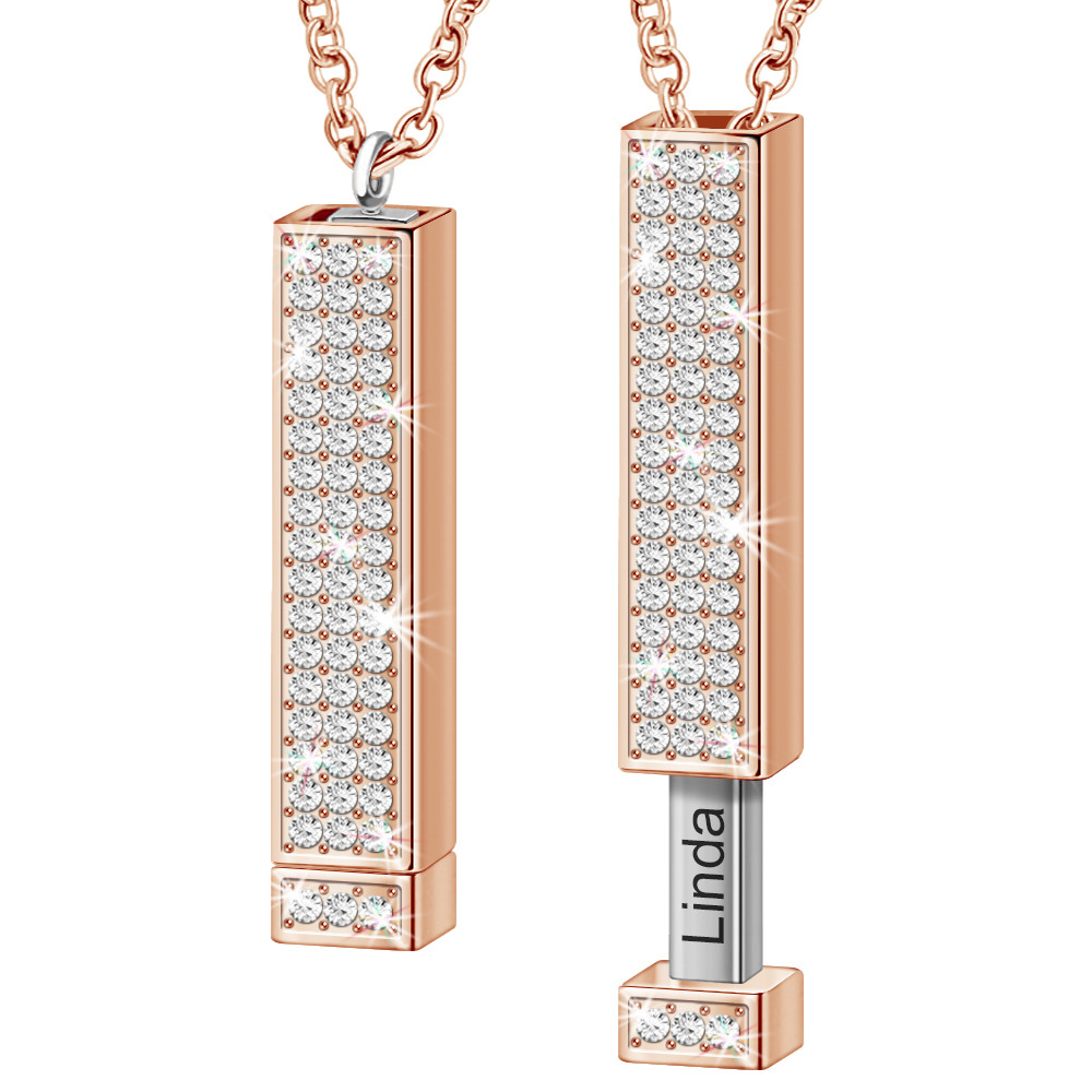 Chic Womens Engraved SS304L Minimalist Bar Necklace