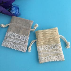 Quality Gift Packing Jute Drawstring Bag Wear Resistant With Lace Lightweight wholesale