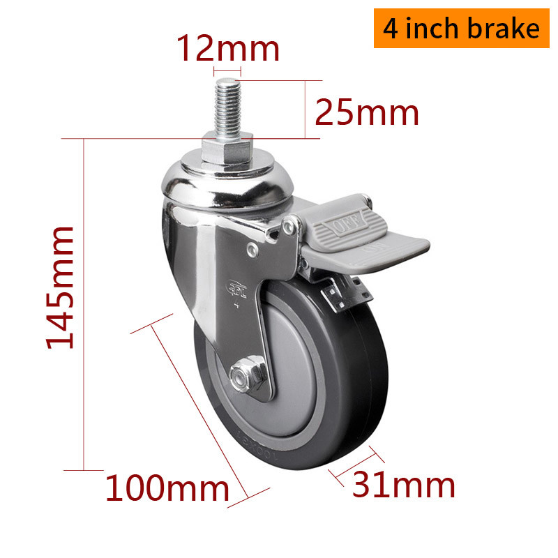 Industrial Castor Wheel 4 Inch 130kg Chrome Coating Threaded Swivel Casters