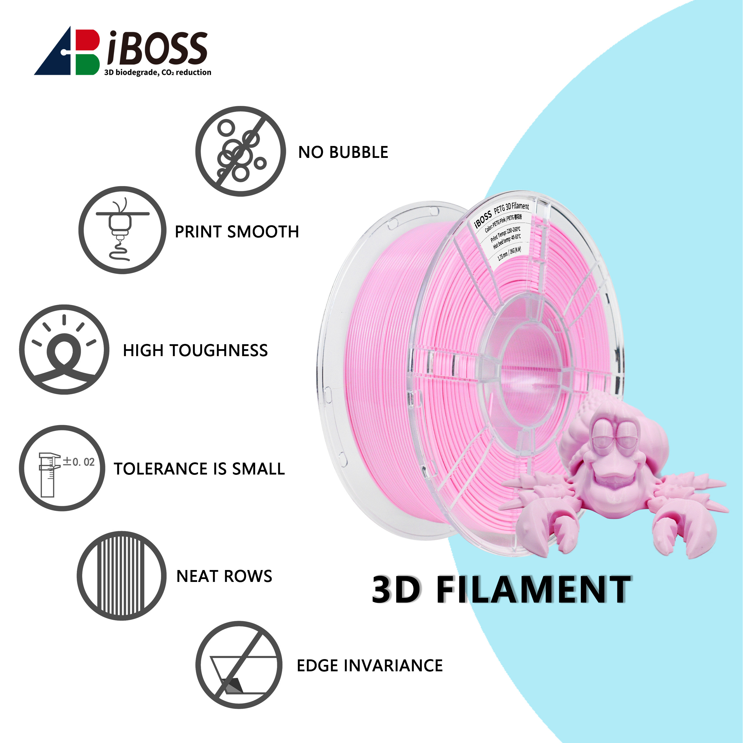 High Strength Customization 1kg Diameter 1.75mm Pink PETG Filament 3D Printing Filament