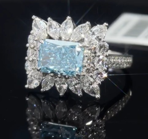 2.20ct Blue Lab Grown Diamond Ring with Surrounding Style Setting for Special Occasions