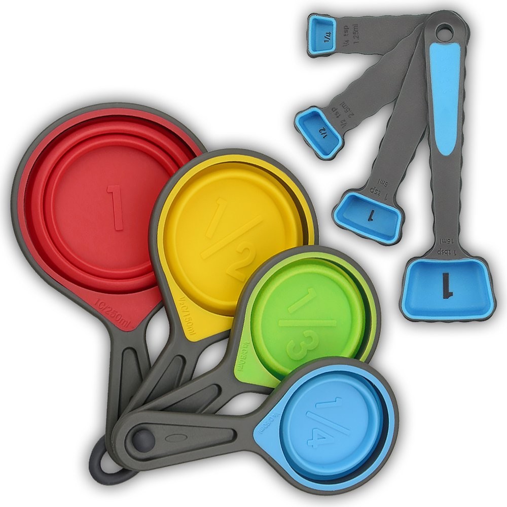 BAP Free Collapsible Silicone Soft Measuring Cups Measuring Spoons Silicone Kitchen Utensil Tools Travel Measuring Cup