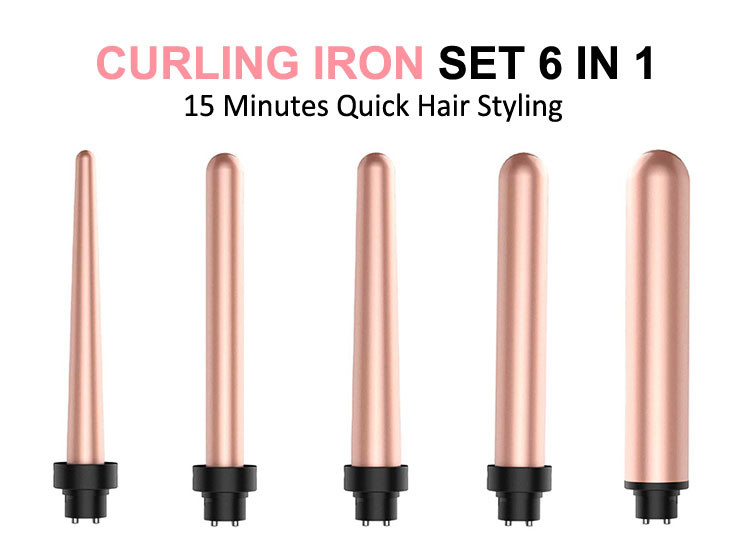 PTC Heater Titanium Interchangeable Curling Iron Set Adjustable Temperature