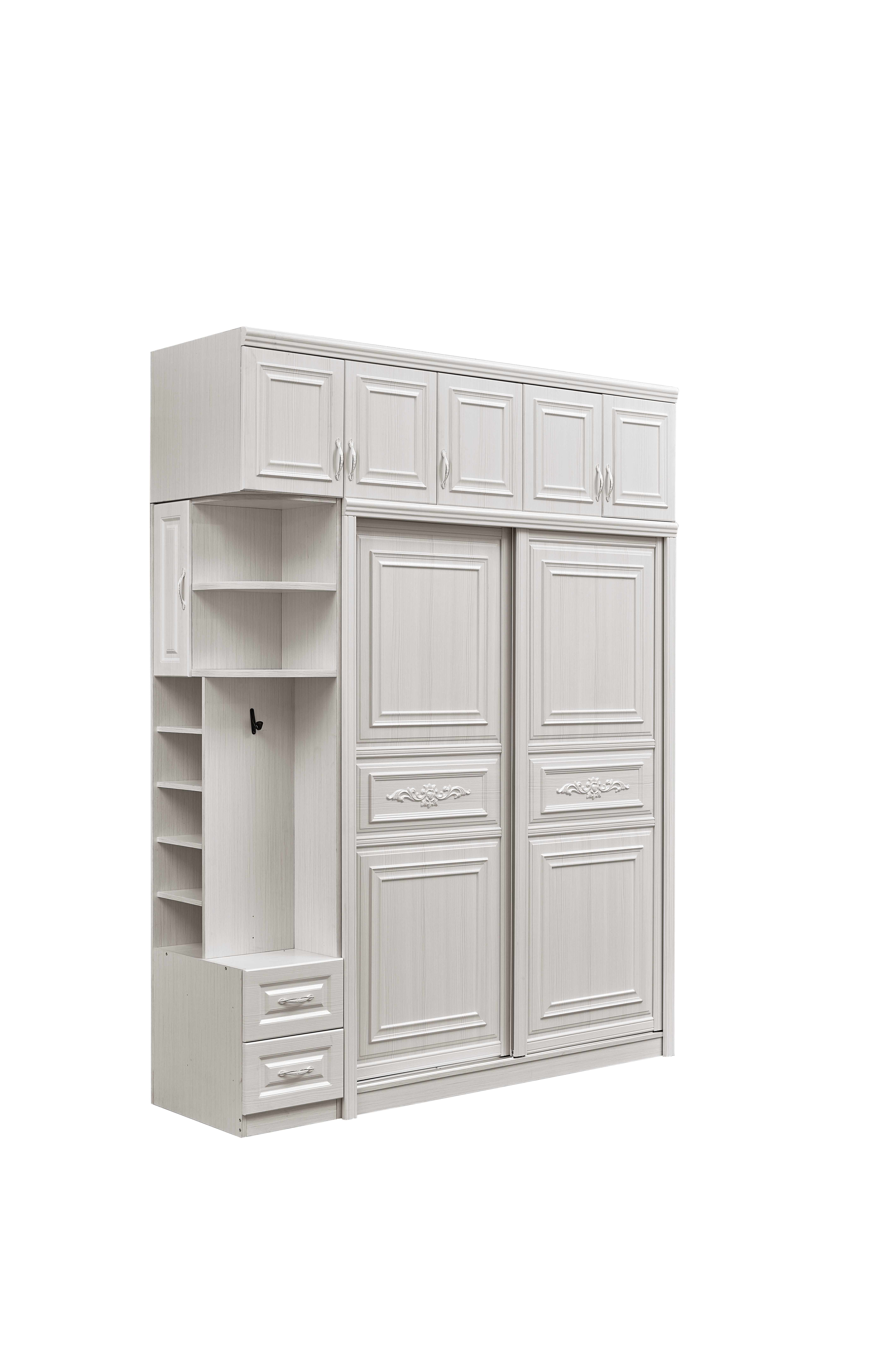 Eco Friendly White Wooden Wardrobe With Sliding Door Washable Height 20cm