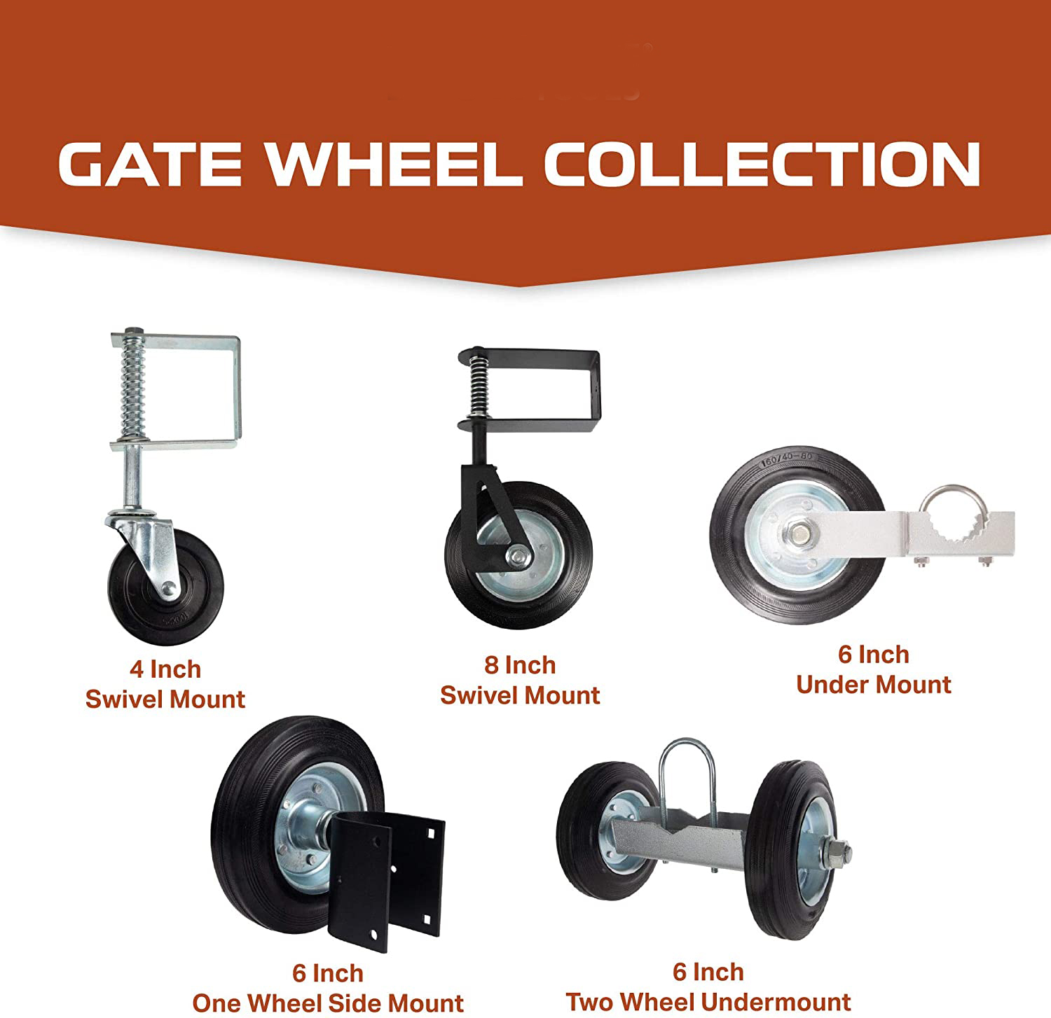 Sliding Gate Caster Wheel Heavy Duty Rubber Wheel with Universal Mount Plate 220lbs