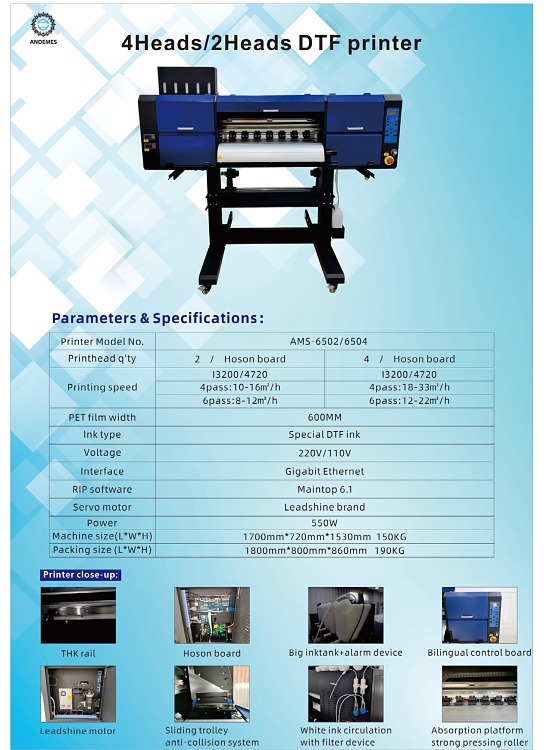 Direct to Film 2/4 I3200 Printheads DTF Printer 400 KG Capacity for Textile Printing