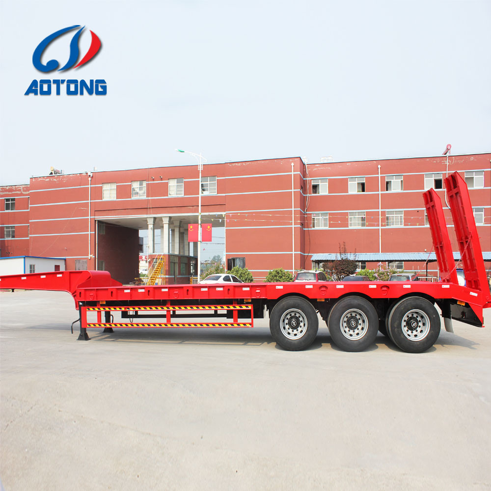 60T Max Payload Steel 2 Axles Lowboy Flatbed Semi Trailer for Long Distance Transport