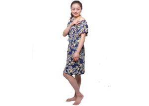 Quality Printing Crinkled Ladies Satin Pyjamas Short Dress With Smocked At Shoulder wholesale
