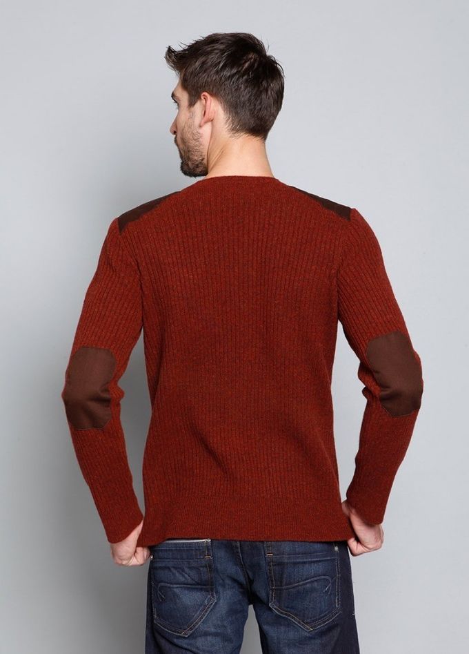 Elbow / Shoulder Patch Knit Pullover Sweater For Men Red Color Easy To Pair Pants